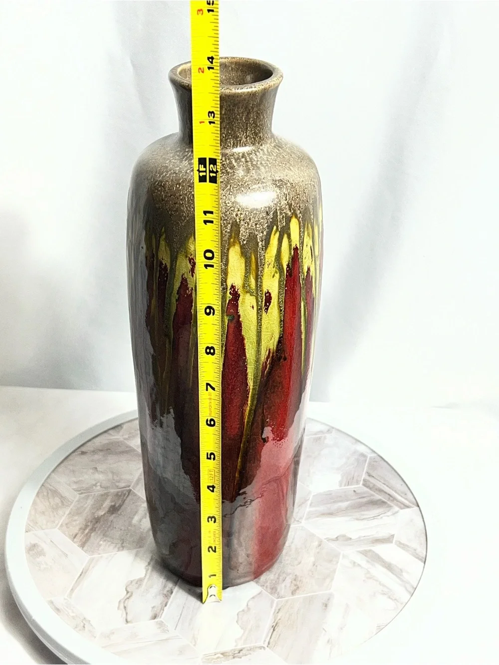 Pier 1 Drip Glaze Floor Vase Metallic Red Gold Brown Decorative Ceramic Vase